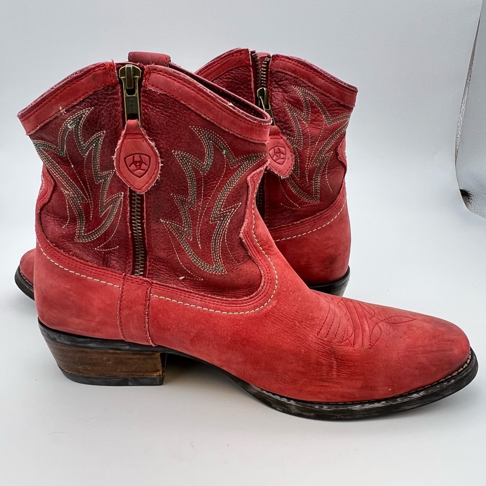 Ariat Billie red cowboy western leather short boots ladies 9